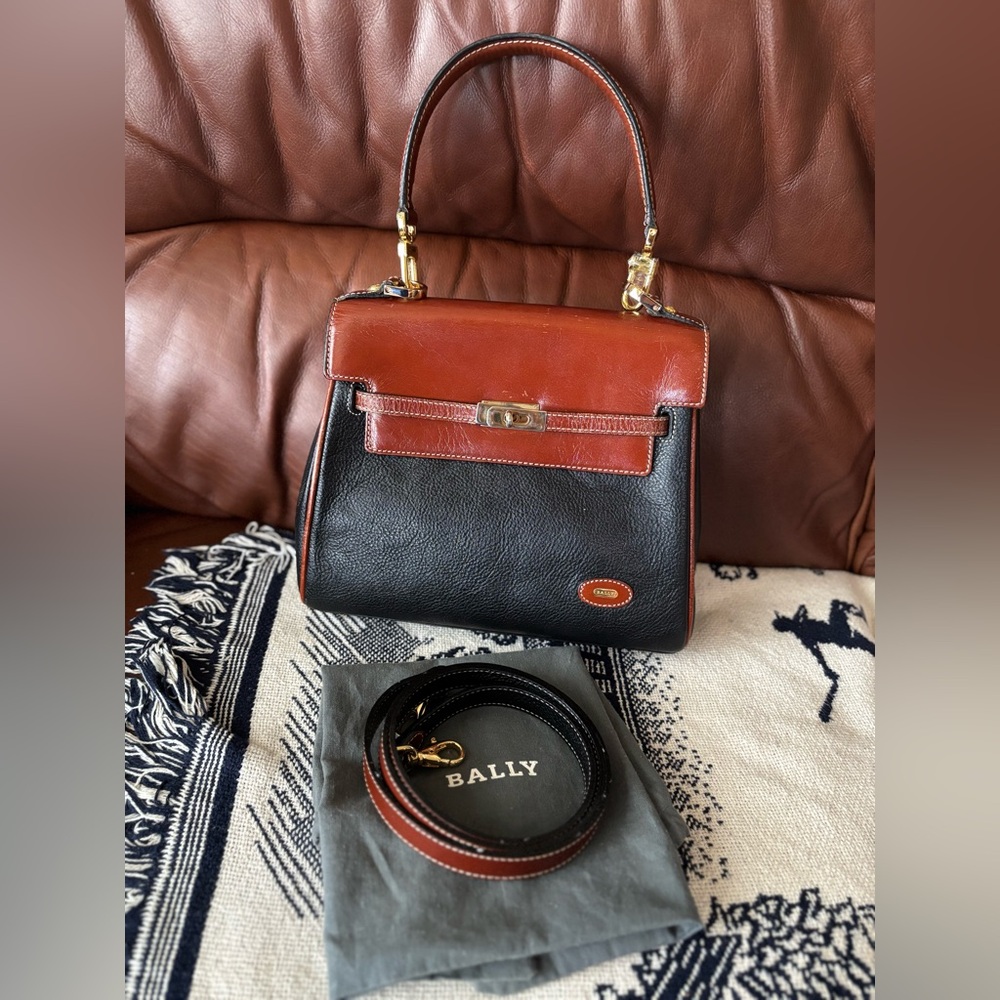 Bally Black and Brown Leather Top-Handle Satchel